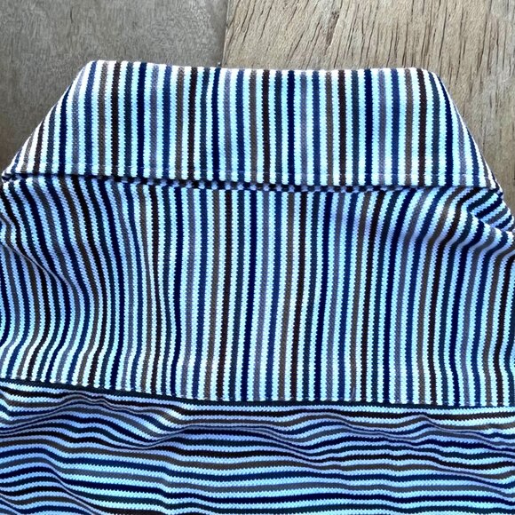 SAKS FIFTH AVENUE STRIPED POLO SHIRT WOMEN’S sz S Blue Brown White Short Sleeve - Picture 5 of 9
